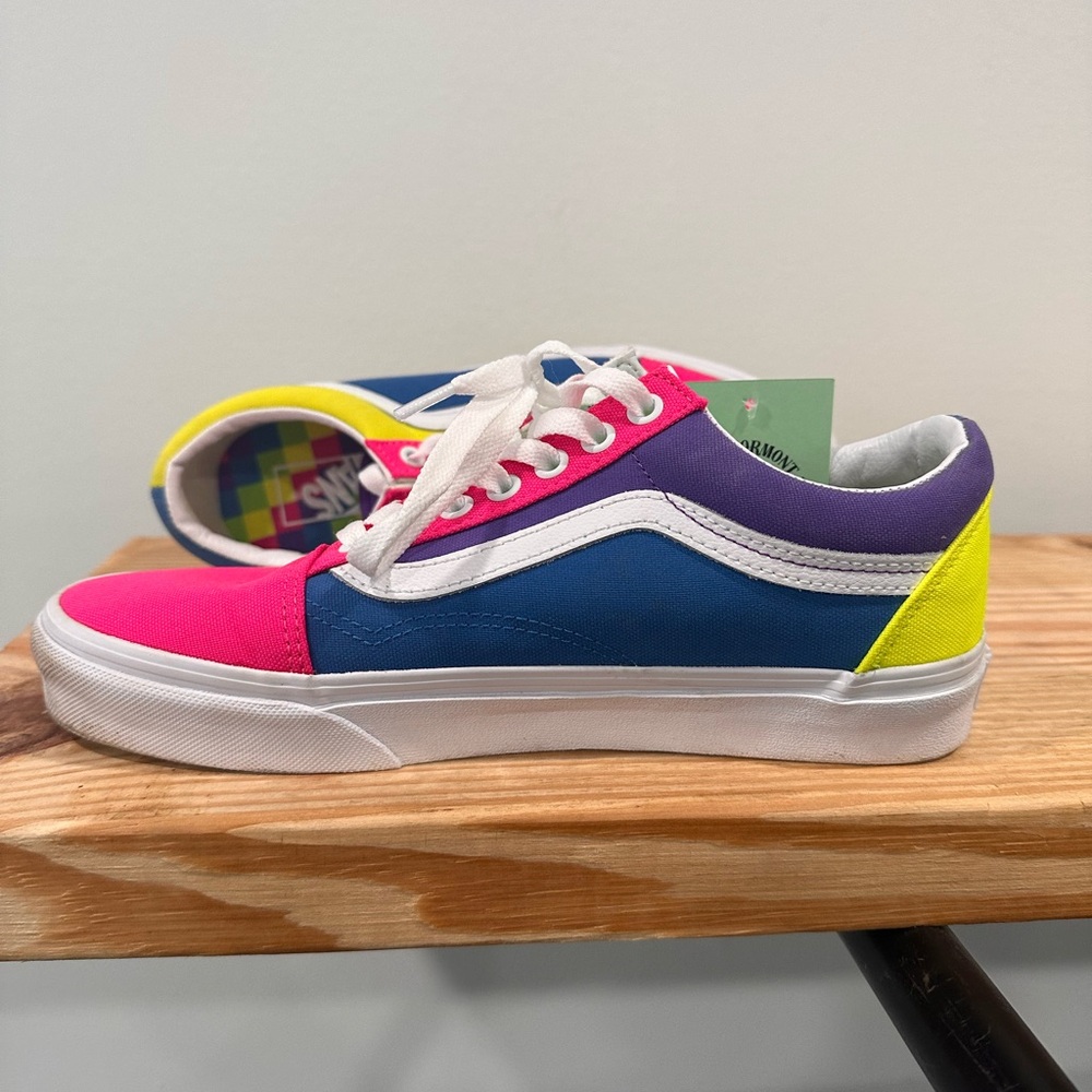 Vans Pink and Blue Old Skool Sneakers with Bold Color Blocking